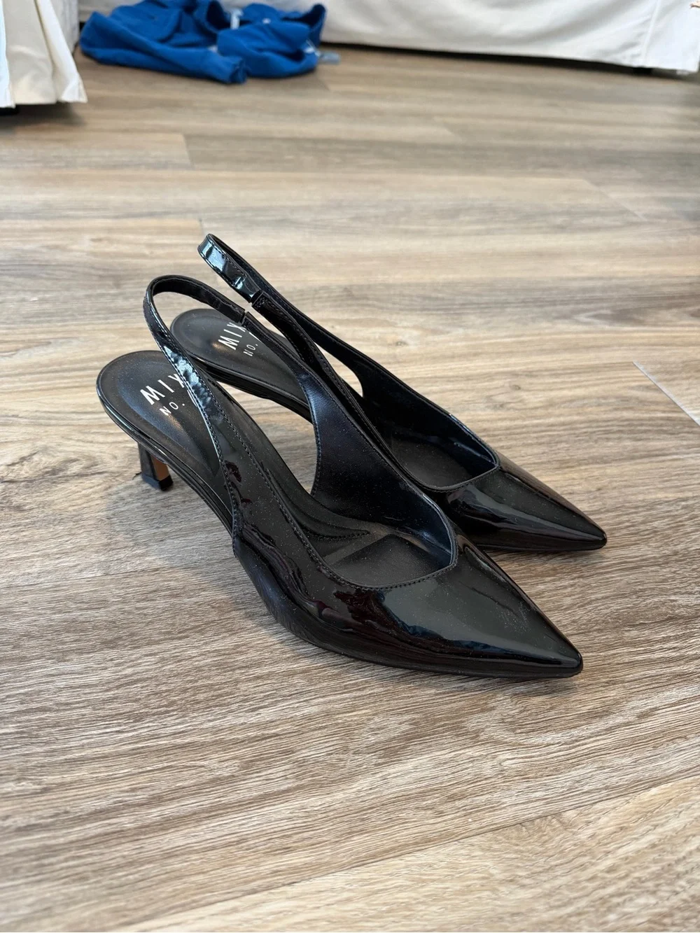Black Patent Slingback Pointed-Toe Heels